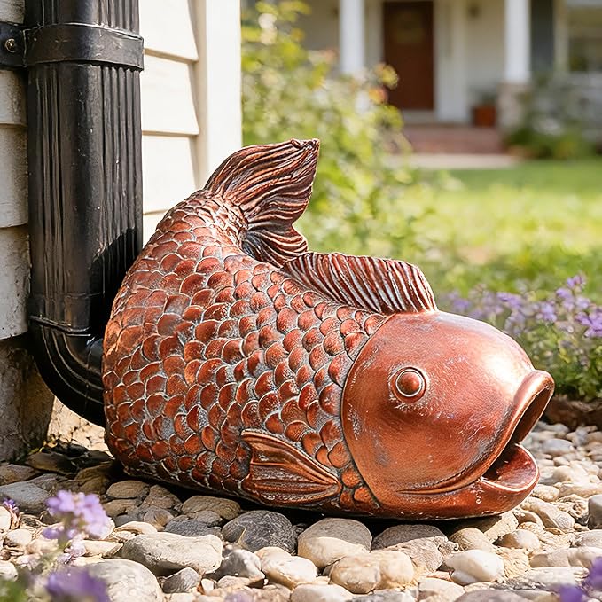 Teaeeno Fish Gutter Downspout Extension Decoration,3''x4'' Downspout Extender Diverter Splash Block Sculpture Outdoor Decor,Animal Resin Statue Ornaments, for Garden,Terrace,Lawn,Yard(Red)