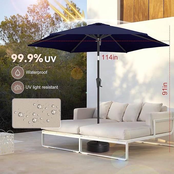 10FT Patio Umbrella Outdoor - Table Umbrella with 6 Sturdy Ribs, Market Umbrella with Push Button Tilt, UV Protection for Pool, Porch, Garden, Deck, Backyard (Navy Blue)
