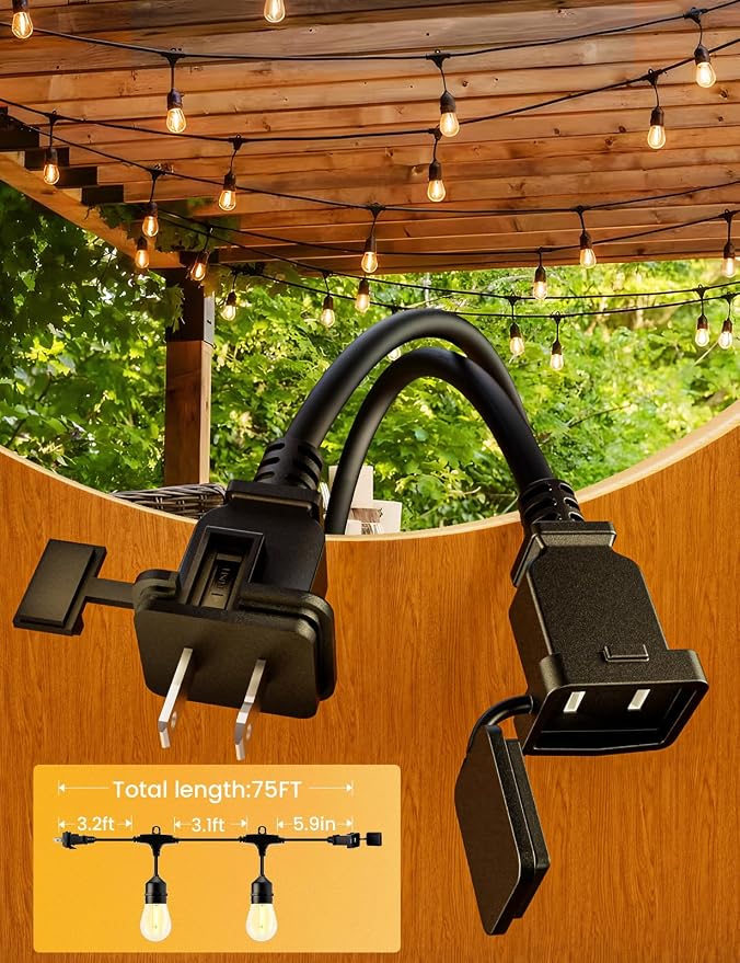 Svater Outdoor String Lights 75 FT LED Outside Patio E26 Edison Waterproof | Commercial Grade Patio Light with Shatterproof S14 Dimmable Vintage Bulbs, Hanging Strand for Bistro Cafe Backyard Warm White