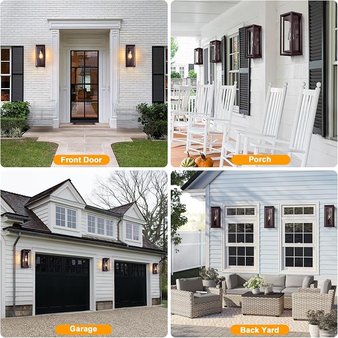 15" Large Oil Rubbed Bronze Outdoor Light Fixture, ORB Outdoor Sconces, Modern Waterproof Wall Lights with Clear Glass Shade for Front Door, Porch, Garage, 1 Pack