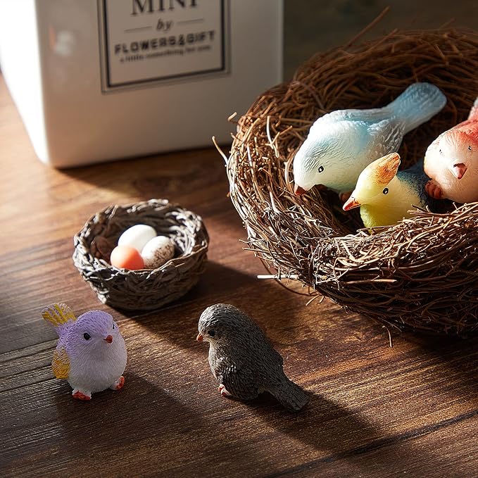 Jetec 30 Pieces Garden Accessories Bird Decorative Figurines Miniature Bird Figurines for Garden, Dollhouse Miniature, Cake Topper, Micro Landscape, Yard Bonsai Decal, Home Decoration
