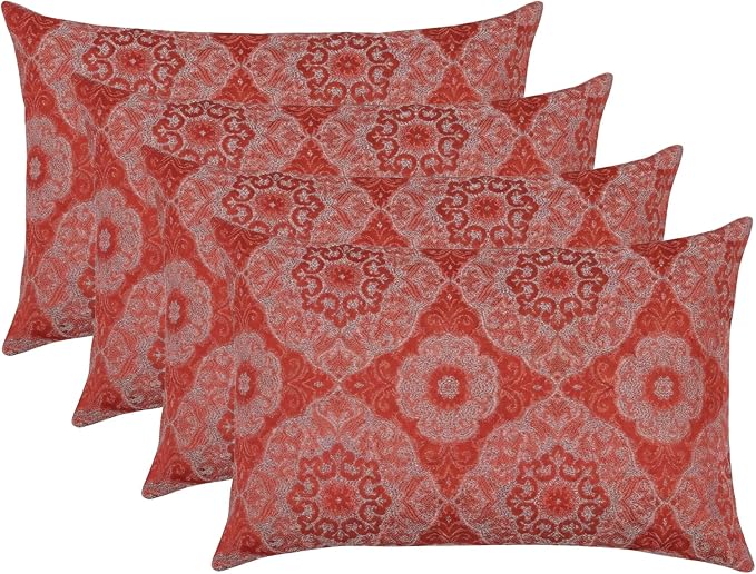 RSH DECOR: Designer Select Outdura Lumbar Throw Pillows Set of 4 | 20" x 12" | Water and Fade-Resistant Performance Fabric | Indoor Outdoor Accent Pillows | Made in USA (Ayorline Flamin)