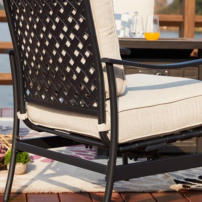 Patio Conversation Set Outdoor Furniture Sets CSA Certification 50,000 BTU 33.9 Inch Propane Fire Pit Table with Rocking Chairs (5 Pcs,Beige)