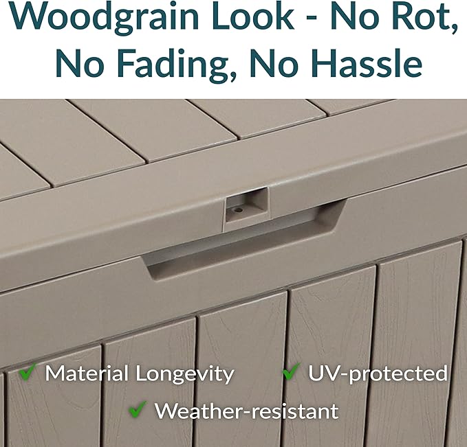 Sunnydaze Outdoor Deck Box - Lockable Package Delivery Box - Weather-Resistant Outdoor Storage Bin - 32-Gallon Faux Plank - Driftwood