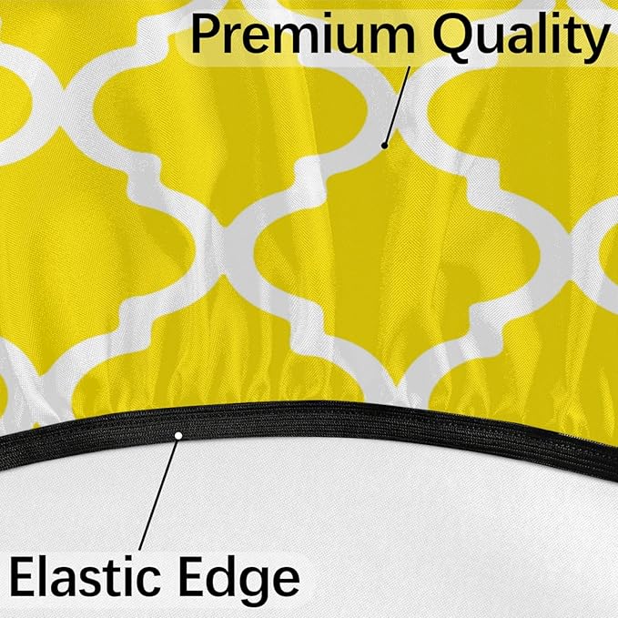 Fitted Round Tablecloth with Umbrella Hole and Zipper Yellow Moroccan Outdoor Elastic Table Cloth 45"-56" Oil-Proof Waterproof Morocco Geometric Patio Table Cover for Dining Picnic Party