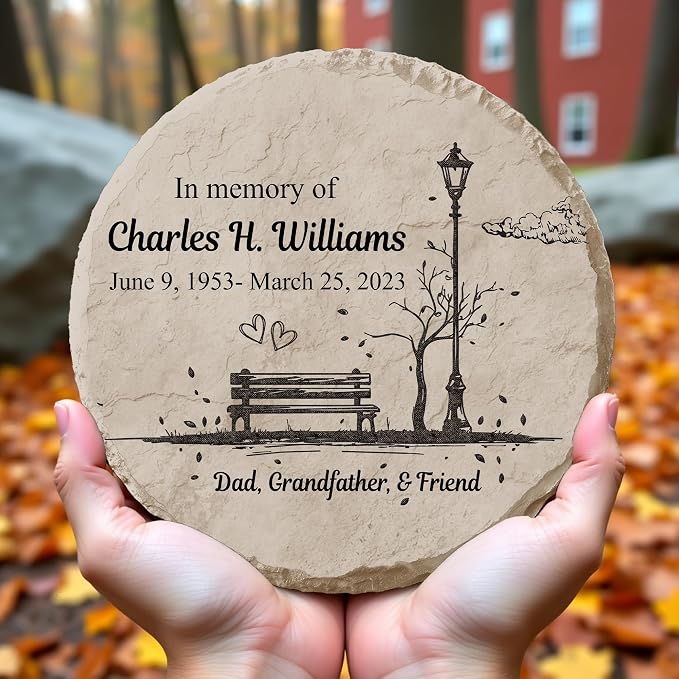 Personalized Memorial Garden Stone, Weatherproof Grave Marker, Sympathy Gift for Loss of Loved One, in Memory of Loved One Plaque, Dad Grief Natural Garden Stone