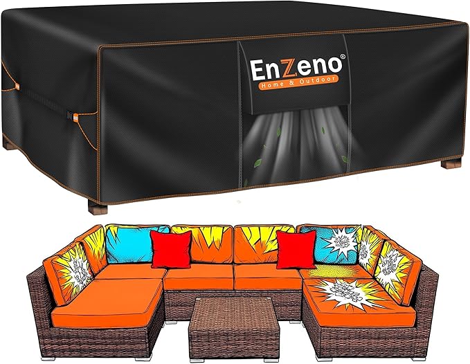 Enzeno Patio Furniture Set Cover, Outdoor Sectional Sofa Couch Set Covers Waterproof, Garden Dining Table Chair Set Cover Outside Rectangular Heavy Duty Weatherproof 110" L x 75" W x 29" H Black