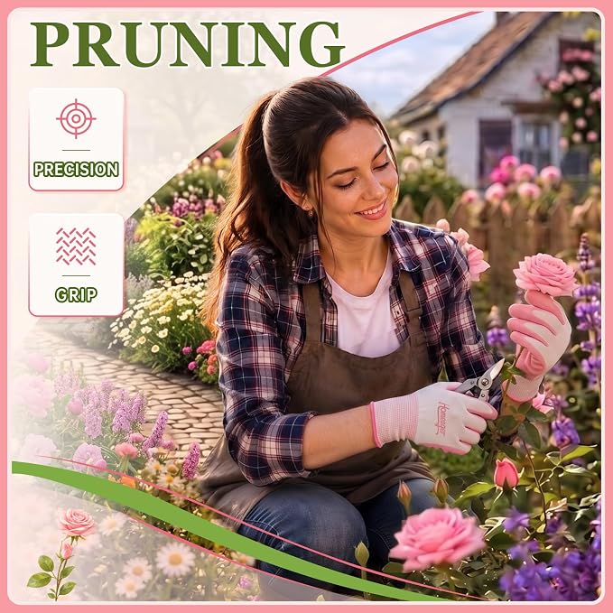 Womens Garden Gloves, Small Work Gloves With Grip, Breathable Yard Gloves | Durable Yard Work Gloves, Rubber-Coated Landscaping Gloves for Weeding, Planting, Lawn Care, Outdoor Work and Warehouse Tasks