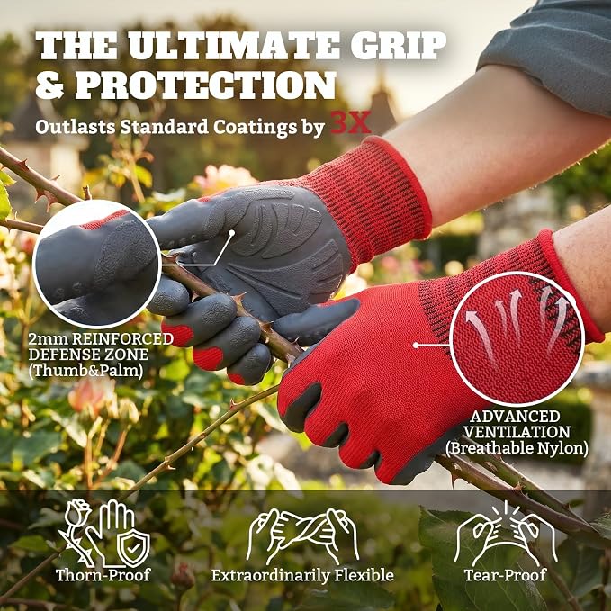 Aegend Gardening Gloves-Enhanced Non-Slip Grip Pattern,Thickened Recyclable TPE Coating-Breathable,Thorn-Resistant Work Glove