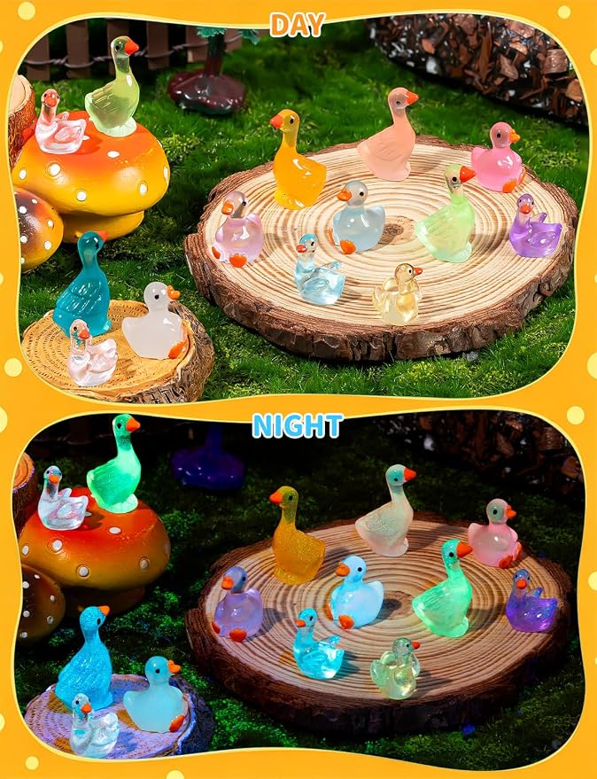 60Pcs Luminous Mini Resin Goose Figurines, 3 Styles | GlGow in The Dark Tiny Goose Ornament for Garden, Landscape, Aquarium, Dollhouse, Birthday Party, Room Crafts Decor
