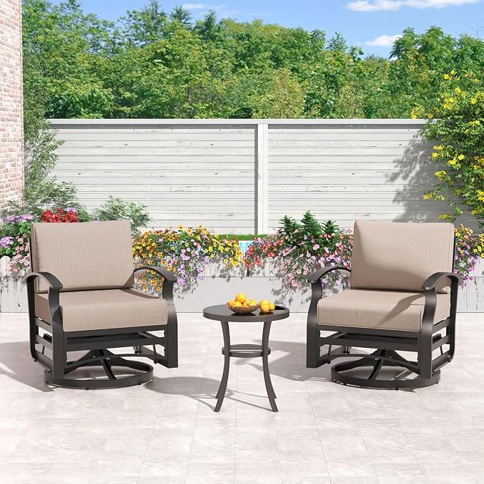 Kullavik Aluminum Patio Furniture Set,8 Piece Modern Metal Outdoor Patio Furniture w/5.1'' Thick Cushion,Swivel Chairs and Rectangular Coffee Table,Patio Conversation Sets for Porch,Deck,Sand