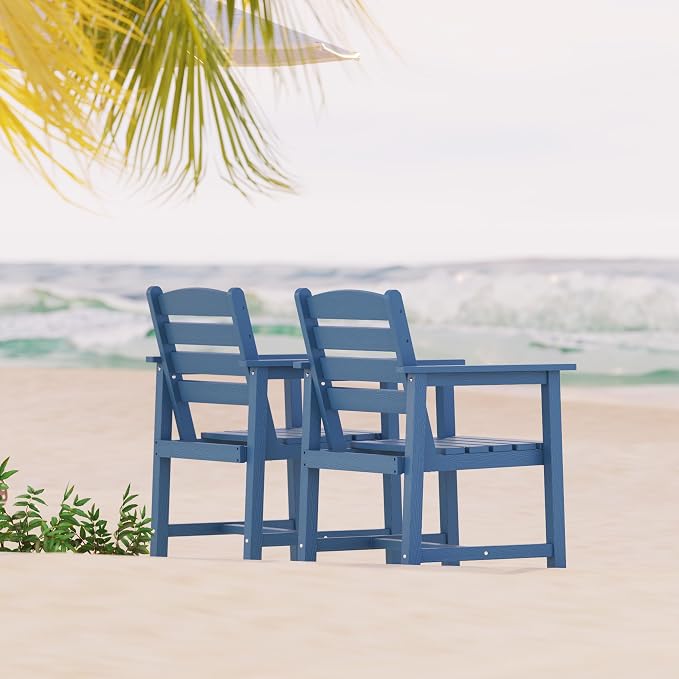 Anbuy Patio HDPE Dining Table Sets, Patio Dining Chairs Set of 2 - HDPE Outdoor Dining Chair for Various Scenes in Outdoor, Dining Room, Garden (Blue)