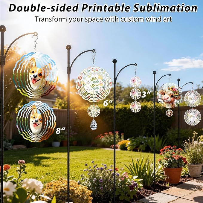 CHONOVO 5 Pack 8 Inch Sublimation Wind Spinner Blank | Double-Sided Sublimation, 3D Aluminum Metal, Easy Heat Transfer, Includes Hooks for Hanging Yard, Garden & Porch Decoration
