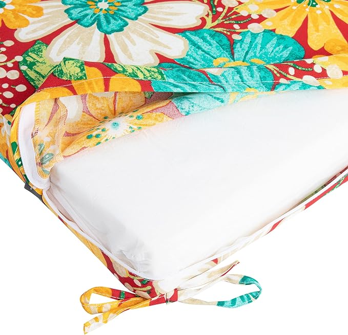 Magpie Fabrics Patio Bench Cushion Cover 48x18x3 Inch, NO Insert! Water Resistant UV Protection Outdoor Swing Loveseat Replacement Cover with Zipper (Embry Red Hibiscus)