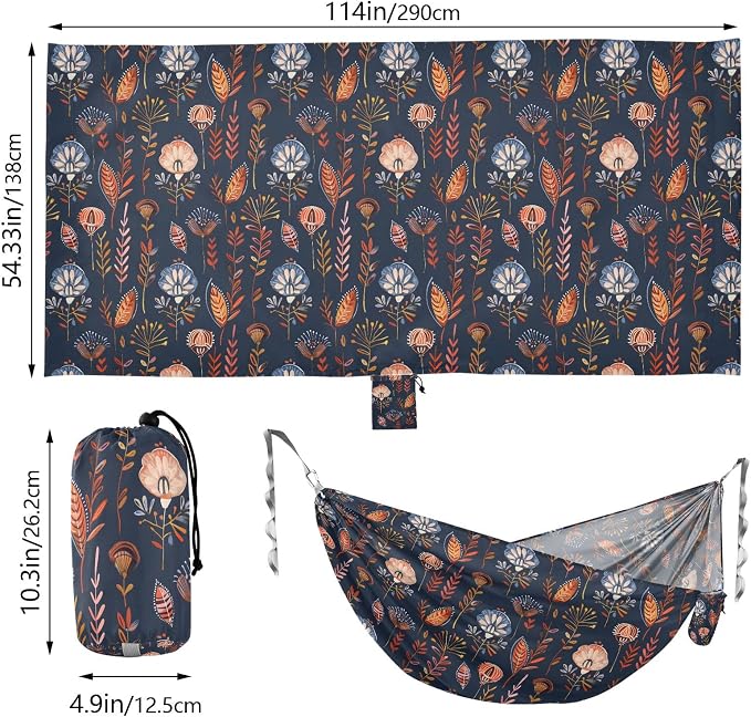 Camping Hammock Outdoor Hammocks for Outside Tribal Flower Beach Trees Portable Lightweight with Pockets Tree Straps Indoor