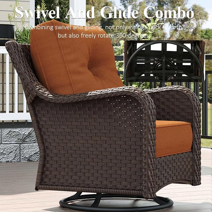 LayinSun 6 Piece Wicker Outdoor Furniture Set with 6-inch Comfy Cushions, High Back Patio Furniture Set with Swivel Rocking Chairs and Side Table