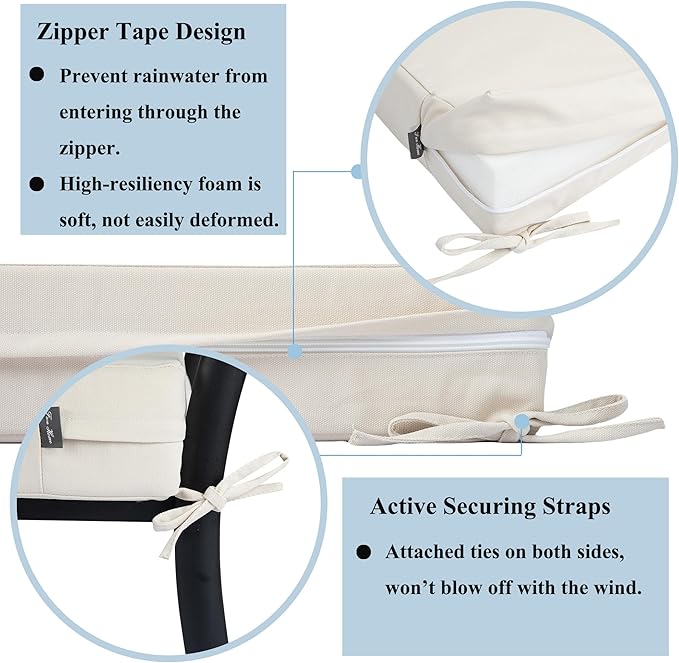 FUNHOME 2 Pack Outdoor Cushion Slipcovers 24" x 22" x 4", No Insert! Water-Resistant Patio Chair Seat Cushion Covers with Zipper and Tie, Replacement Cover Only(Cream White)