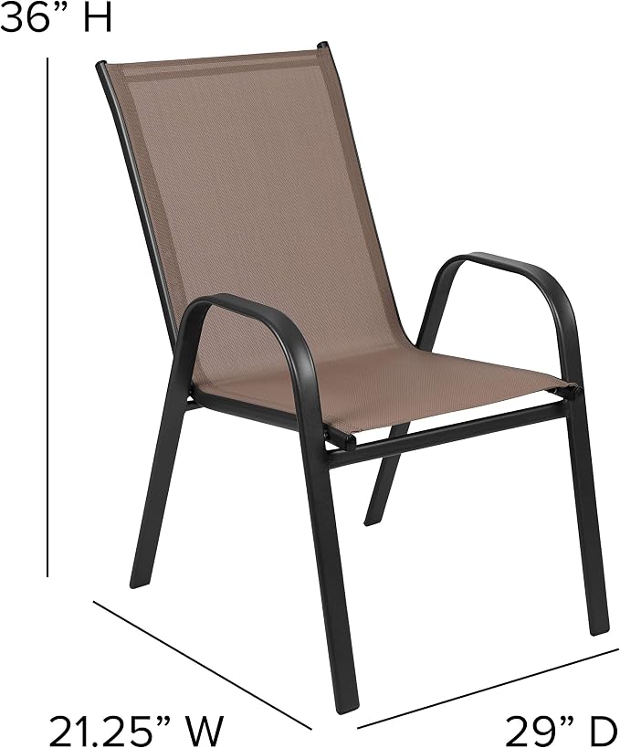 Flash Furniture Brazos 5 Piece Outdoor Patio Dining Set - 4 Brown Flex Comfort Stack Chairs - 31.5" Square Tempered Glass Patio Table