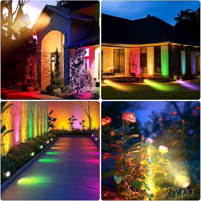 OurLeeme Lawn Flood Light Stake, RGB Spot Lights,8W Outdoor LED Flood Light Waterproof Garden Yard Lights with Remote Control,2-in 1 Landscaping Spotlights for Patio,Pathway, Driveway 85-265V (2 Pcs)