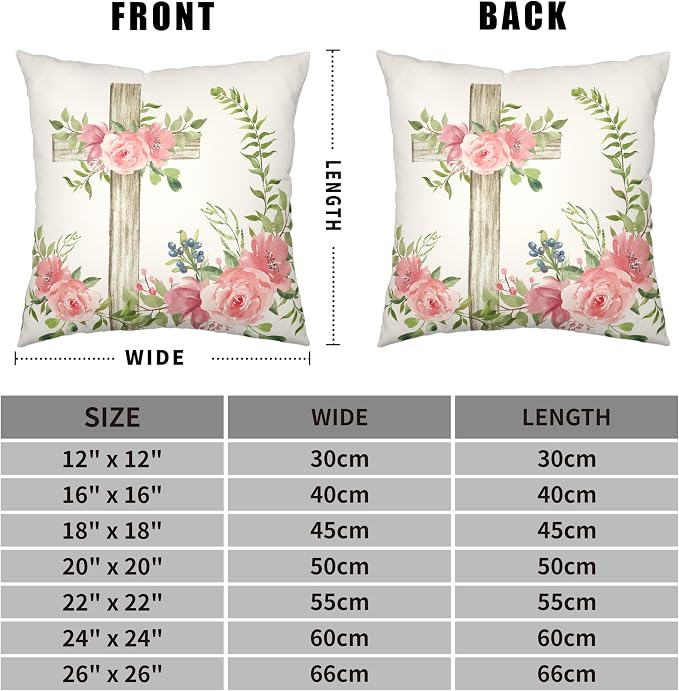 Set of 2 Bunny Rabbit Flowers Throw Pillow Case 22x22 Easter Cross Floral Pillow Protectors Spring Cotton Linen Decorative Cushion Case for Living Room Couch Patio