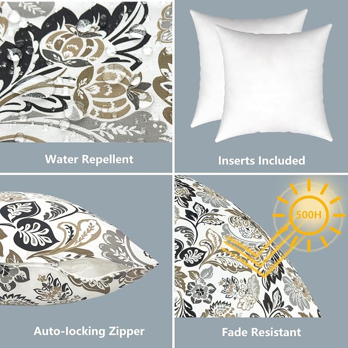 LVTXIII Outdoor Throw Pillows, Decorative Throw Pillows with Inserts, 20"x20" Square Pillows for Bed, Couch, Sofa and Patio Furniture, Set of 2, Dailey Tan