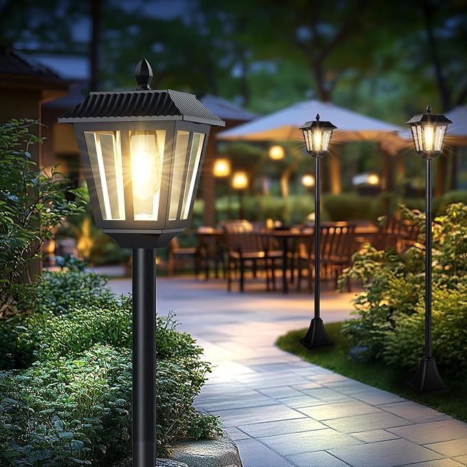 68" Solar Lamp Post Light Outdoor - 3000K Warm White, IP45 Waterproof Post Solar Lights Outdoor, Pole Lights Decorative Lamp for Yard Garden Patio Lawn Pathway Driveway Front/Back Door (2PK)