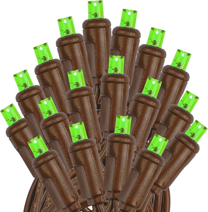 Novelty Lights 34ft 100 LED Green Christmas String Lights, Brown Wire