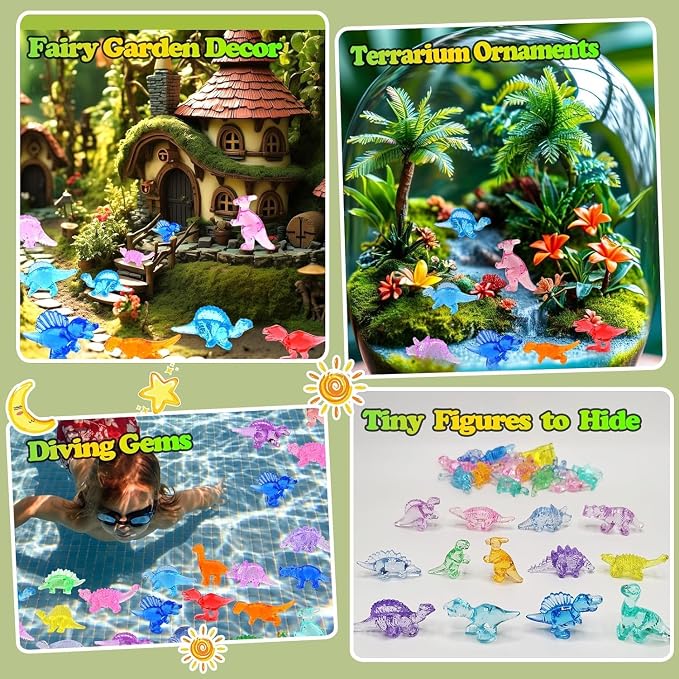 340 Pcs Mini Dinosaur Figures, Mini Resin Animals to Hide, Bulk Plastic Dinosaur Party Favors, Miniature Figurines,Small Classroom Prizes