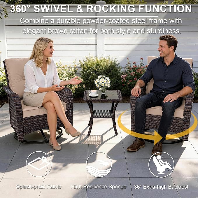 ALAULM Patio Furniture Set with 2 Swivel Chairs, Outdoor Sectional with 55000 BTU Fire Pit Table and Wide Seat, 11 Pieces Wicker Rattan Conversation Set with Coffee Table for Garden, Deck, Sand