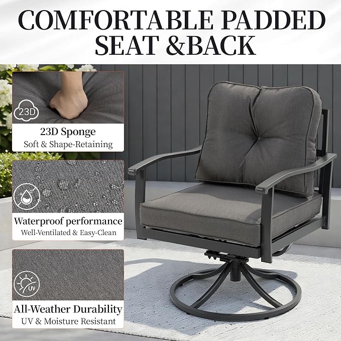 Patio Swivel Rocker Chairs Set of 2, Outdoor Patio Conversation Sets with Rocking Armchairs, Swivel Rocker Chairs, Porch Dark Grey