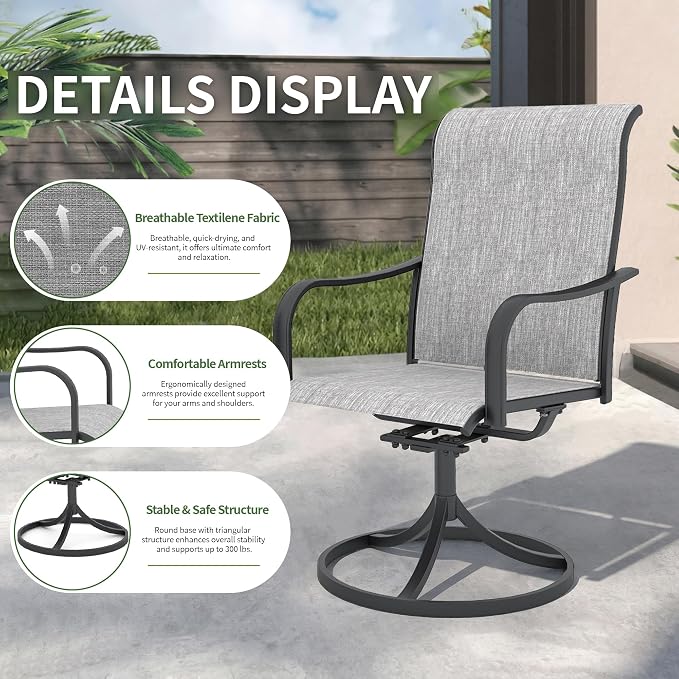 Anmutig 7-Piece Outdoor Dining Set, 63"x38" Patio Table with Dual Umbrella Holes & 6 Swivel Textilene Chairs, Weather-Resistant Furniture for Backyard, Deck, Garden, Grey