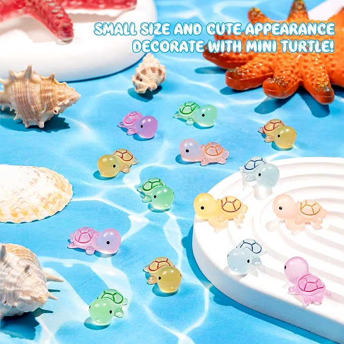 150PCS Luminous Mini Resin Sea Turtle Figurines Cute Tiny Turtles for Micro | Mini Resin Sea Turtles, Sea Turtles Figurines Glow in The Dark, Cute Tiny Turtles Bulk, Cake Toppers Ocean Theme DIY Hidden