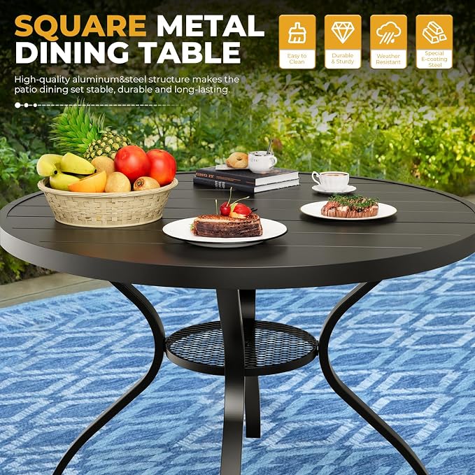 5-Piece Patio Dining Set with Umbrella,4 Person Outdoor Table and Chairs Set, 4 Metal Dining Chairs and Round Outdoor Table with 1.57" Umbrella Hole,Blue