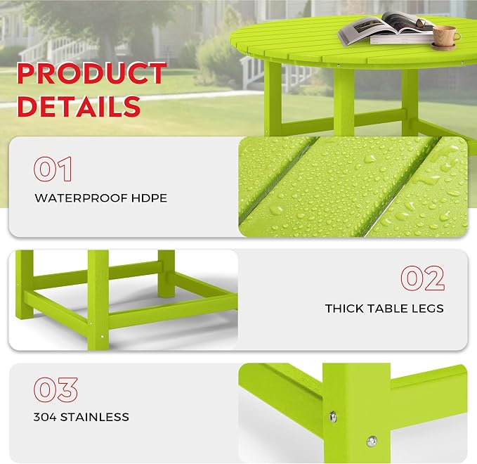 Costaelm Patio Conversation Set, Outdoor Chairs Set of 5 Balcony Firepit Furniture Outdoor Adirondack Round Table and Chair Backyard Furniture Set for Lawn Porch Pool Garden, Lime