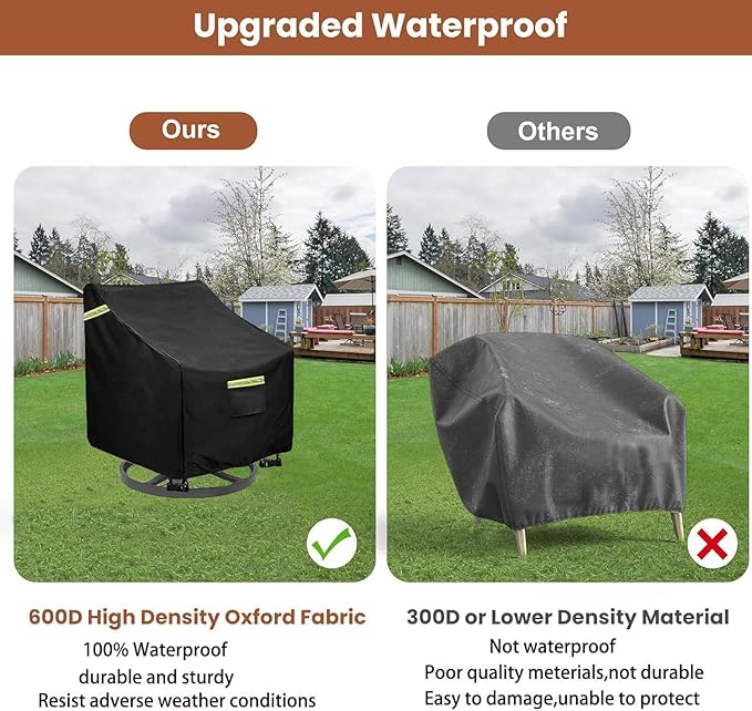 Outdoor Swivel Chair Cover 4 Pack,(29W x 31D x 38.5H inches )100% Waterproof Heavy Duty Outdoor Rocking Chair Covers， Patio Chair Covers Waterproof Patio Furniture Covers ( Black)