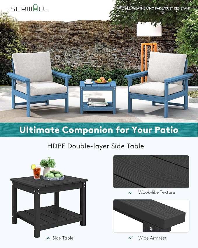 SERWALL HDPE Patio Conversation Set with Side Table