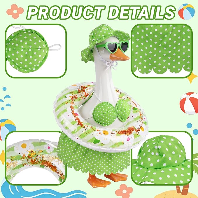 hoyuwak Bikini Goose Outfits Summer Hawaiian Porch Goose Outfits with Swimming Ring Sunglasses Hat for 23" Geese Yard Decor