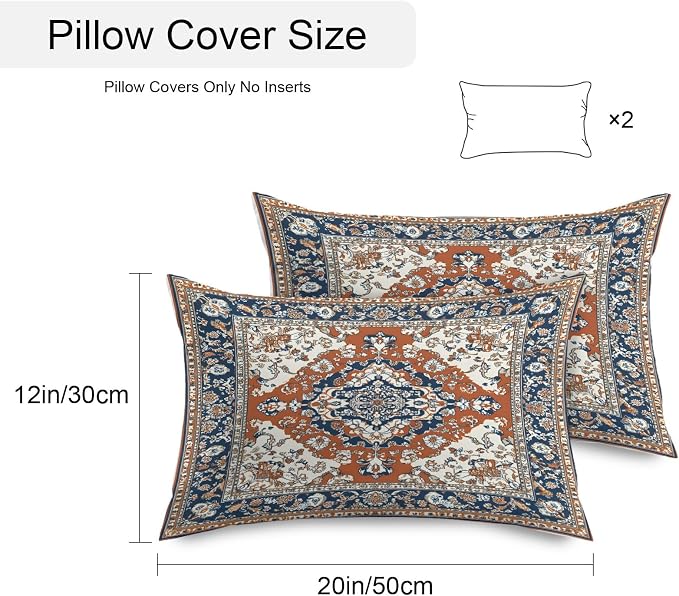 Orange Blue Boho Southwestern Outdoor Pillow Covers 20x12 Inch Lumbar Pillow Covers Set of 2 Waterproof Decorative Throw Pillow Cases Traditional Ethnic Classical Cushion Covers for Patio Furniture