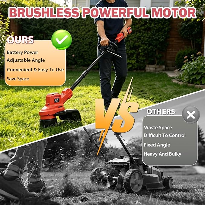 Weed Wacker, 21V Brushless Cordless String Trimmer, 2-in-1 Weed Eater & Lawn Edger, 8500RPM, 13" Cutting Width, Auto Feed Line, Batteries & Charger Included