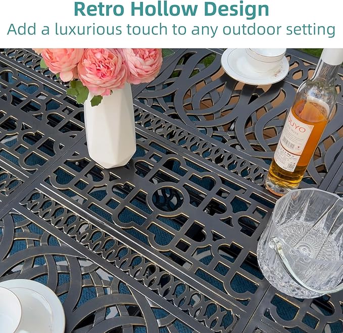 MEETWARM 9-Piece Outdoor Patio Dining Set for 8, All Weather Cast Aluminum Patio Funiture Table and Chairs Set- 94.5” Rectangular Table and 8 Cushioned Chairs for Garden, 2" Umbrella Hole, Ocean Blue