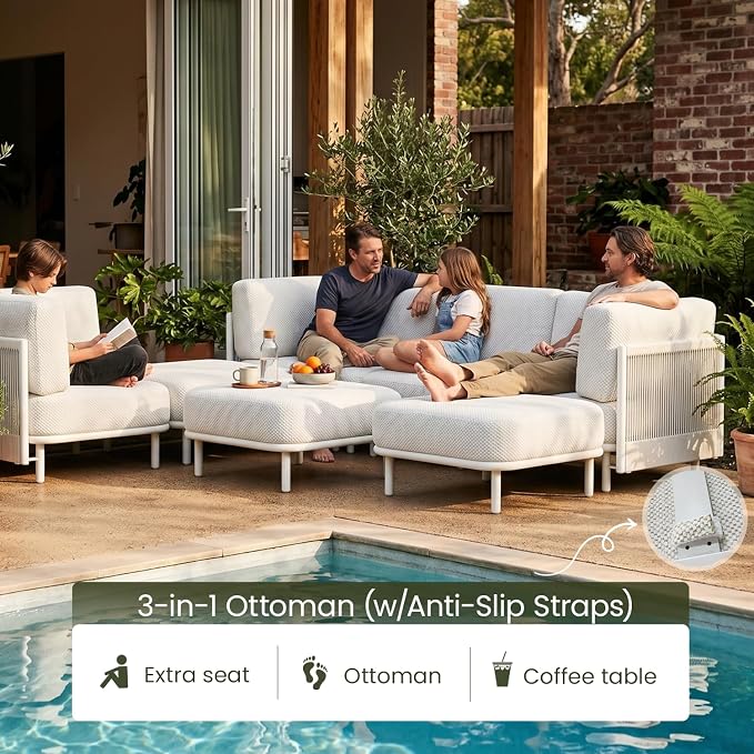 LayinSun 9 Pieces Patio Furniture Set with Coffee Table, Modern Outdoor Modular Sectional Conversation Set L-Shaped Sofa with 7-inch Cushion for Garden Backyard Deck