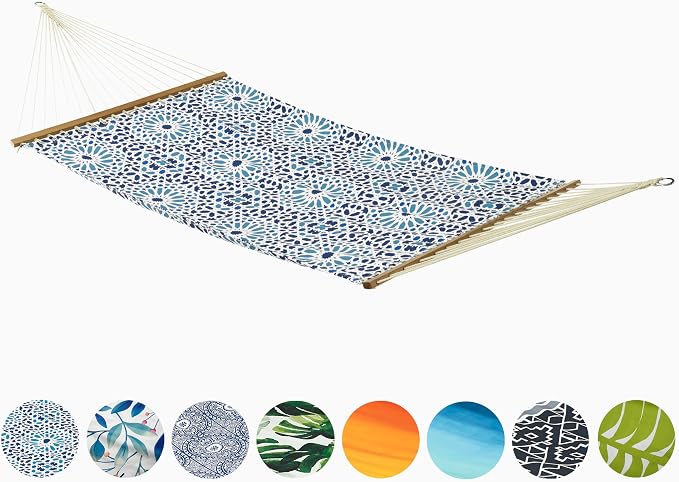 Fab Habitat Farmhouse Recycled Polyester Hammock - Mosaic Tile - Blue - Indoor/Outdoor, Quick Dry, 2 Person 460 lbs Capacity - Patio, Poolside, Backyard, Garden, Beach, Balcony - 12-14 ft Adjustable