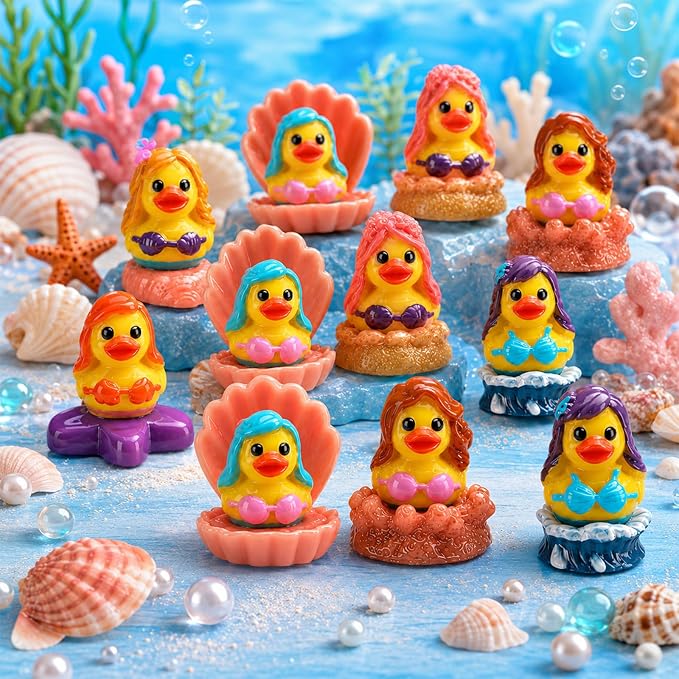 72 Pcs Mini Resin Mermaid Ducks Bulk Tiny Duckies Small Basket Stuffers Gifts for Table Party Decorations Favors