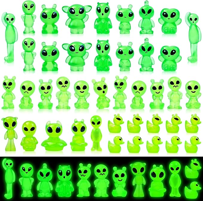 44 Pcs Luminous Mini Resin Alien Figures Glow in the Dark Alien Statues Miniature Figurines for Outer Space Party Micro Landscape Decor