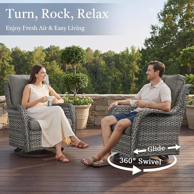 Wicker Patio Furniture Set- 4 Pieces Swivel Patio Chairs,PE Rattan Outdoor Rocking Chairs Porch Furniture for Garden Deck