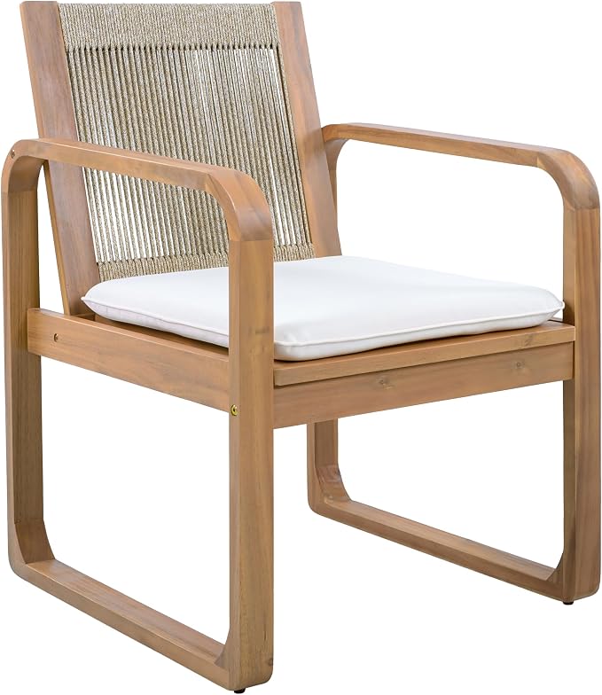 Christopher Knight Home Trazy Acacia Wood Outdoor Dining Set for 4, Patio Dining Table Set for 4, Outdoor Dining Table and Sled Base, Dining Chairs with Cushion + Rope Backrest, Teak + Brown + Beige