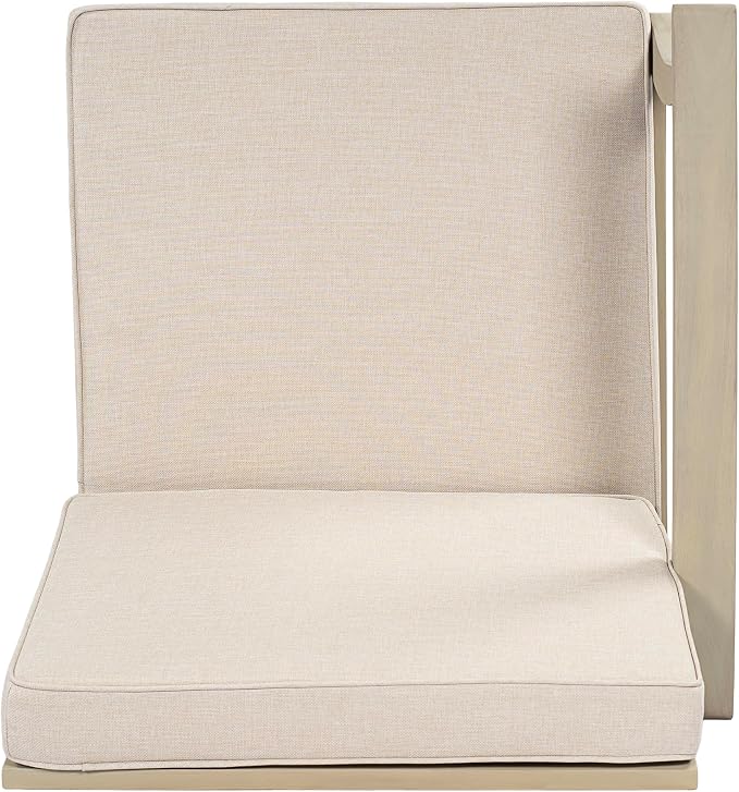 Christopher Knight Home Lila Acacia Wood Outdoor Patio Furniture Set for 6, Patio Conversation Set with 4-Seater Sofa + 2 Club Chairs and Coffee Table, Patio Sofa Set with Cushions, Light White+Sand
