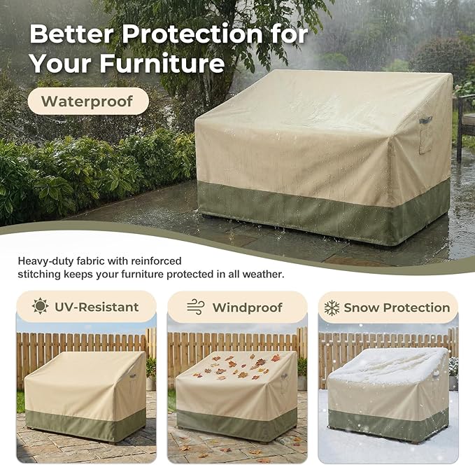 BPS Patio Sofa Cover, Waterproof 600D Oxford Outdoor Couch Cover with Attached Storage Bag and Reflective Handles for Patio 2-Seater Loveseat and Bench, 58''W x 38''D x 38''H