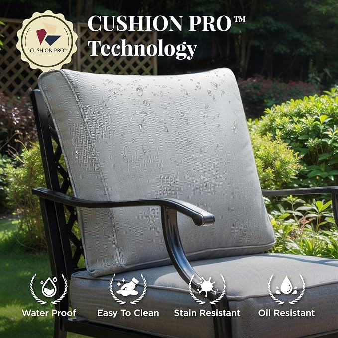 MIXPATIO Patio Furniture Set 4 pcs, Outdoor Patio Furniture, 3-Seat Sofa, 2 Swivel Chairs, Coffee Table and 5.75" Extra Thick Cushion, Patio Conversation Set for Backyard Deck,Grey