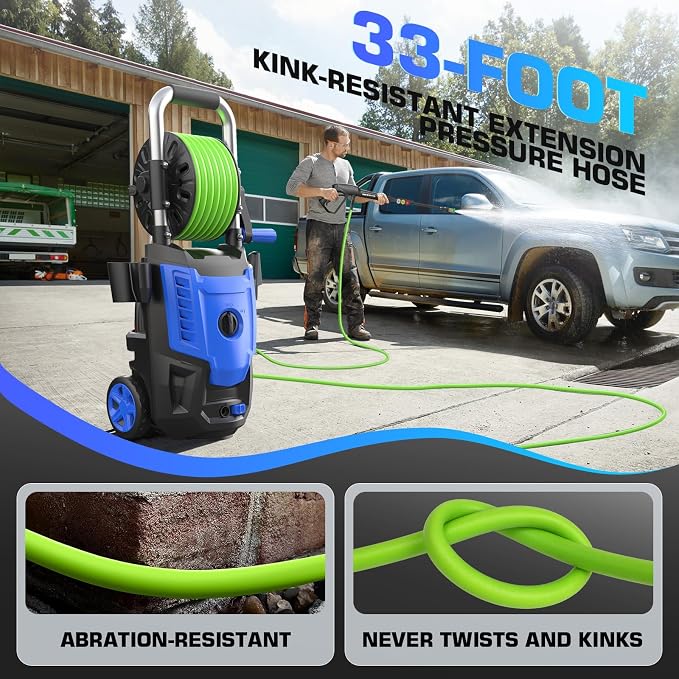 Presssure Washer 4800 PSI, Power Wahser Powered with 33ft Pressure Hose, 4 Nozzles and Foam Cannon, Powerwahser for Home/Cars/Fences, Blue